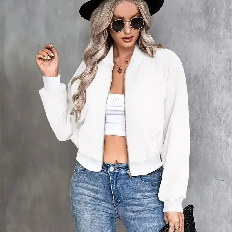 Women's Solid Color Casual Zipper Jacket