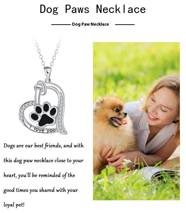 Heart-shaped Dog Paw Print Design Versatile Necklace Female Personality Simple